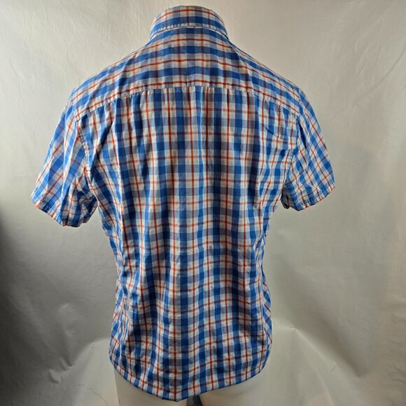 Original Penguin Shirt Mens Medium Blue Button Up Plaid Classic Fit Lightweight - Picture 5 of 7